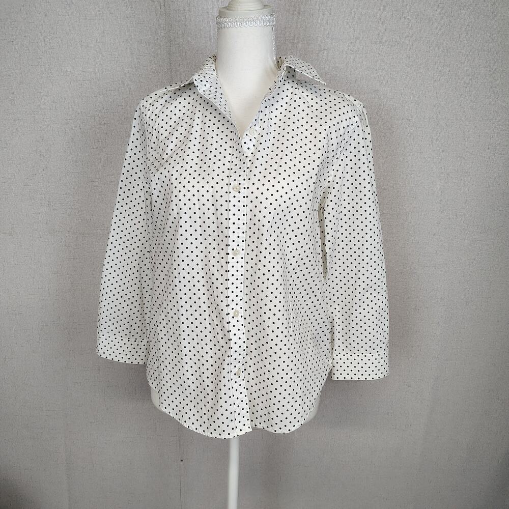 Lauren Ralph Lauren Polka Dot Button Front Shirt Women's Medium Black White